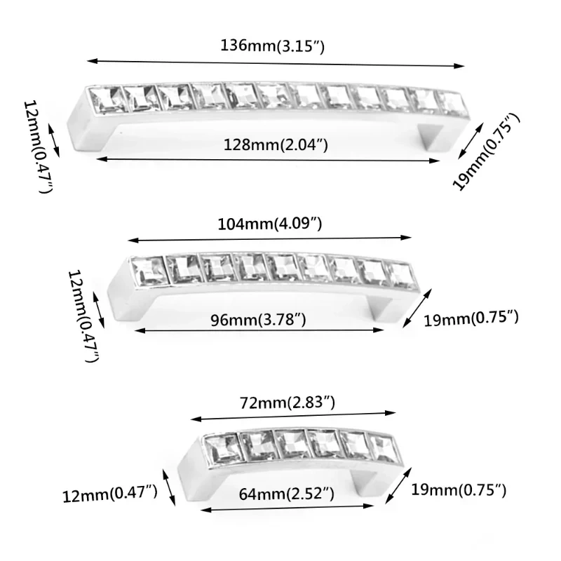 Modern simple new crystal silver handle U-shaped diamond double hole handle furniture handle hardware