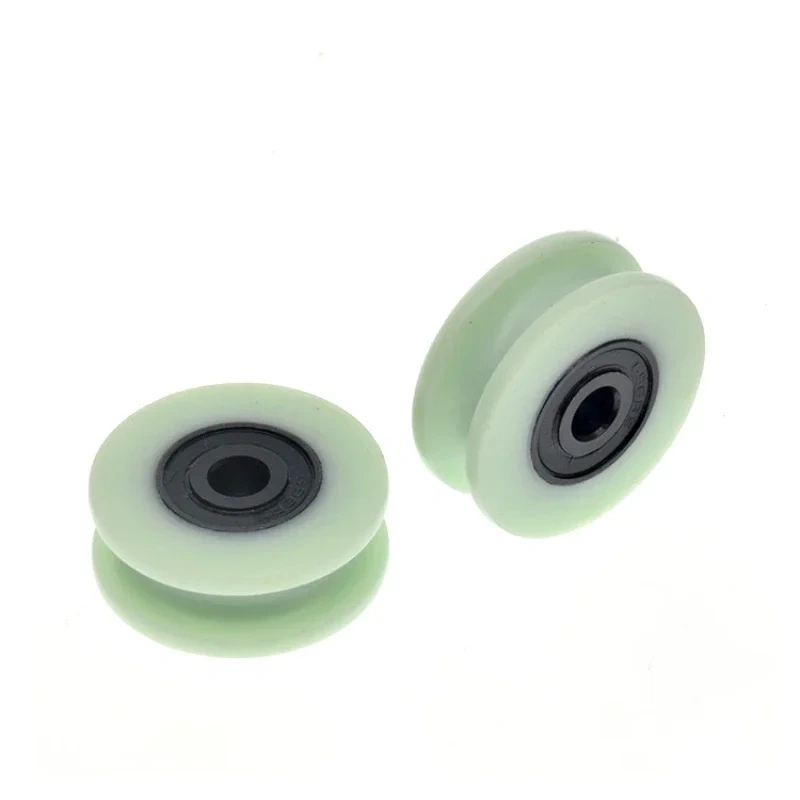 10pcs 5*26.5*10mm U groove rolling double bearing plastic pulley, wire rope / over line nylon wheel / suspension rust preventio
