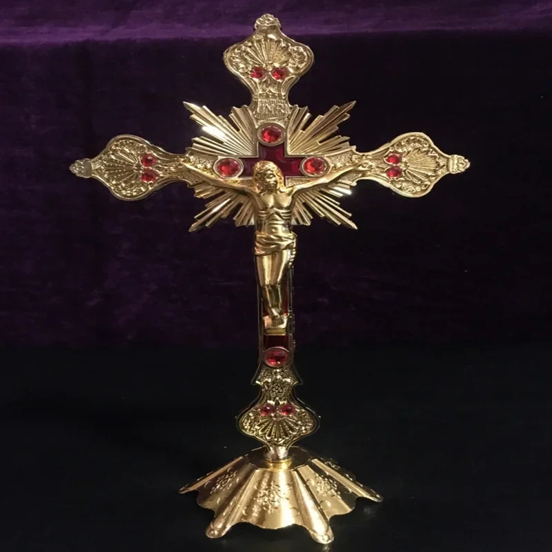 Church Relics Figurines Crucifix Jesus Christ On The Stand Wall Cross Antique Religious Altar Home Chapel Decoration 4 Colors