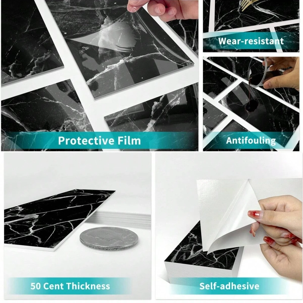 16pcs Marble Pattern Wall Sticker, Thickened Crystal Ceramic Tile Decals For Decorating Kitchen, Waterproof And Self-Adhesive