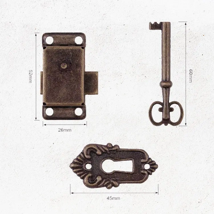 Antique Iron Door Lock Drawer Jewelry Wooden Box Cabinet Cabinet Door Lock + Key Furniture Hardware Dual Color Optional
