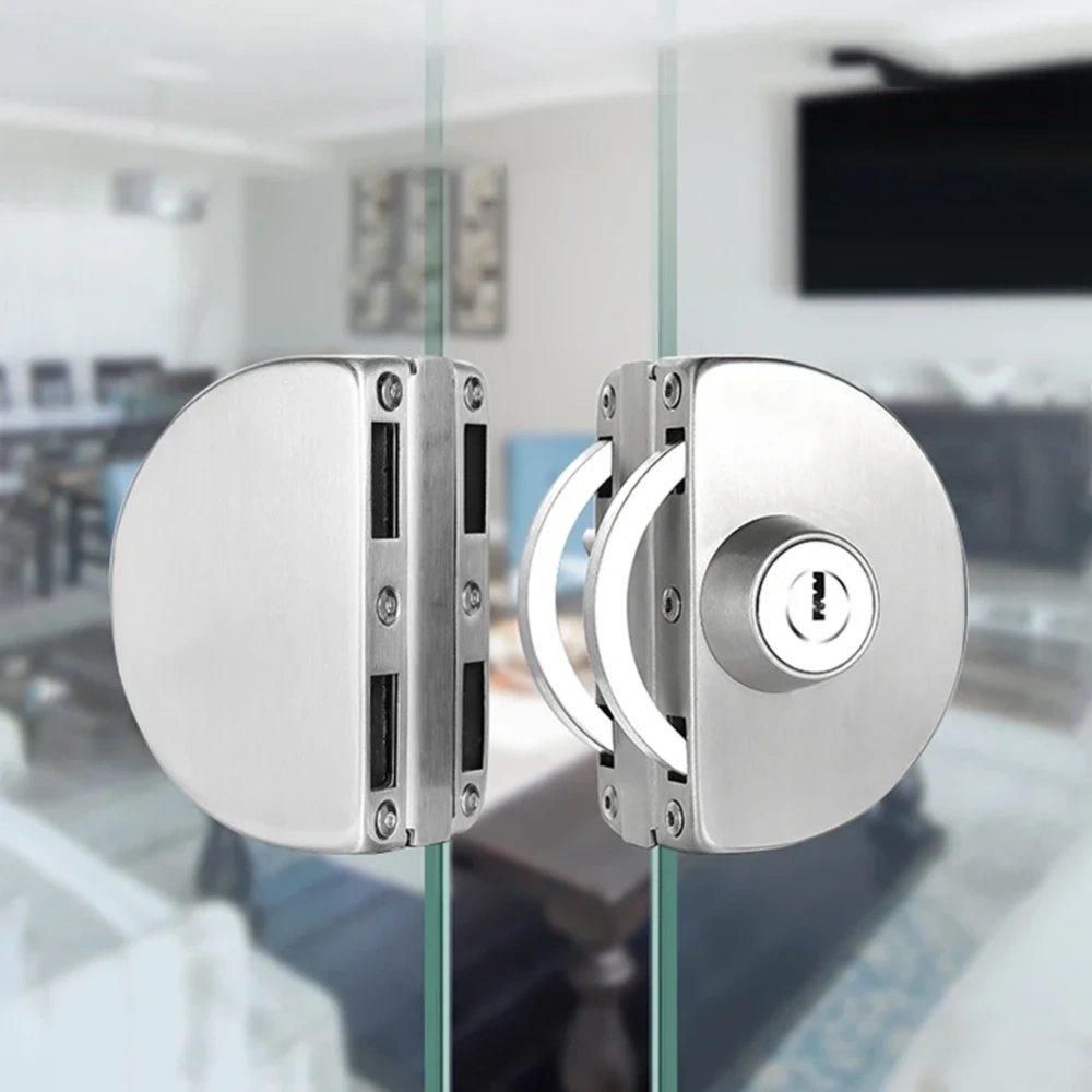 Glass Door Lock Display Cabinet Showcase Locks Stainless Steel Double Door No Need Drilling Anti-Theft Home Door Hardware
