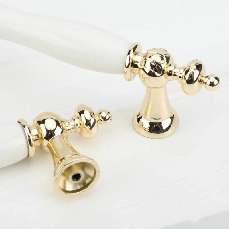1PC Fashion Ceramic Cabinet Handles Golden Kitchen Cupboard Door Handles Drawer Knobs European White Furniture Pulls