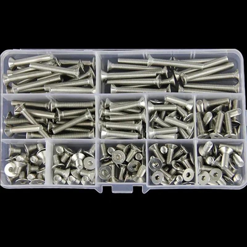304 Stainless Steel M3 M4 M5 M6 Countersunk head Flat Hexagon Socket Head Cap Screws Hex Socket screw set Bicycle Bolts Kit