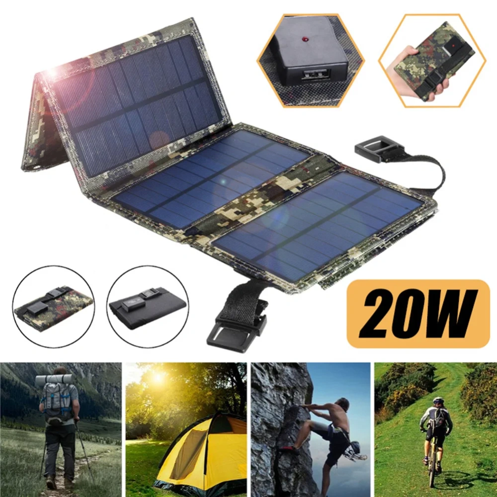 Foldable 20W USB Solar Panel Portable Folding Waterproof Solar Panel Charger Mobile Power Battery Charger Outdoor Equipment
