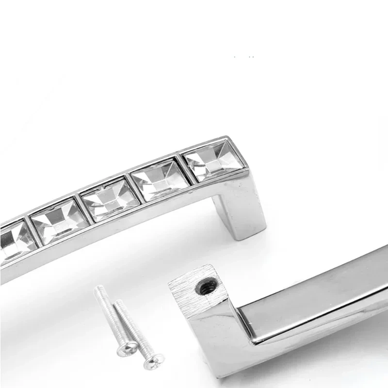 Modern simple new crystal silver handle U-shaped diamond double hole handle furniture handle hardware