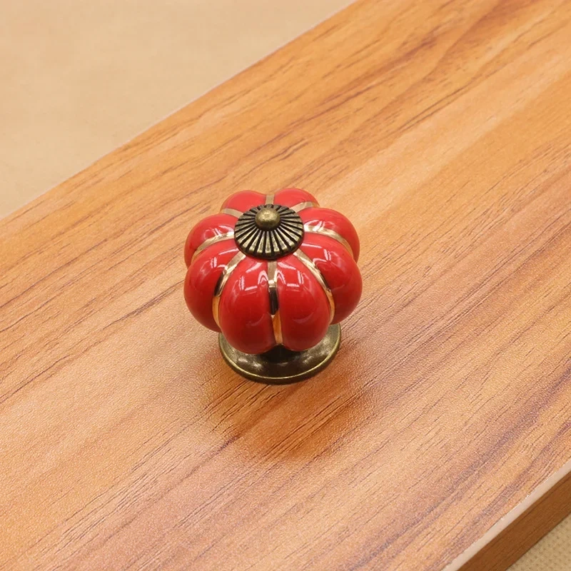 1pc Furniture Handle Door Knobs Furniture Drawer Cupboard Kitchen Pull Handle Pumpkin Ceramic Cabinet Handles Retro Hardware
