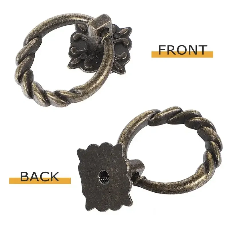 6pcs Ring Drawer Handle Cabinet Knobs Dresser Cupboard Handles Knob Metal Vintage Bronze Kitchen Door Drawers Wardrobe Hole