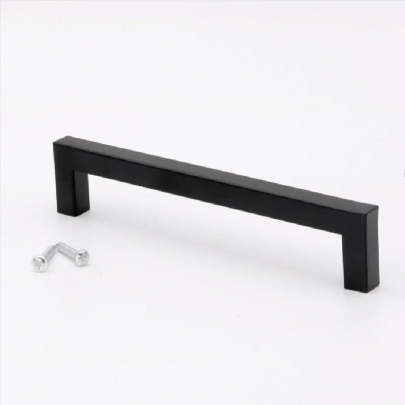 Modern Black Cabinet Handle Square Furniture Hardware Stainless Steel Kitchen Door Knobs Cupboard Wardrobe Drawer Pulls