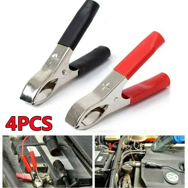 4pcs 30A Red + Black 70MM Crocodile Car Caravan Van Battery Test Lead Clips Insulated Alligator Clips