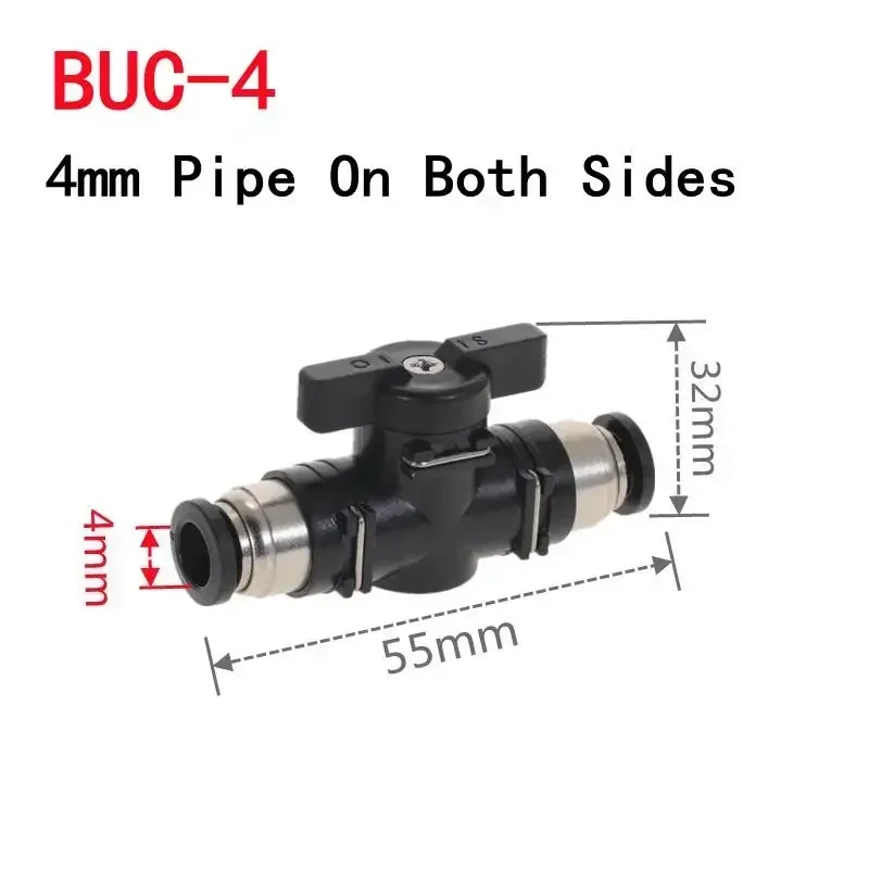 1pcs BUC 4mm 6mm 8mm 10mm 12mm Black Pneumatic Push In Quick Joint Connector Hand Valve Turn Switch Manual Ball Current Limiting