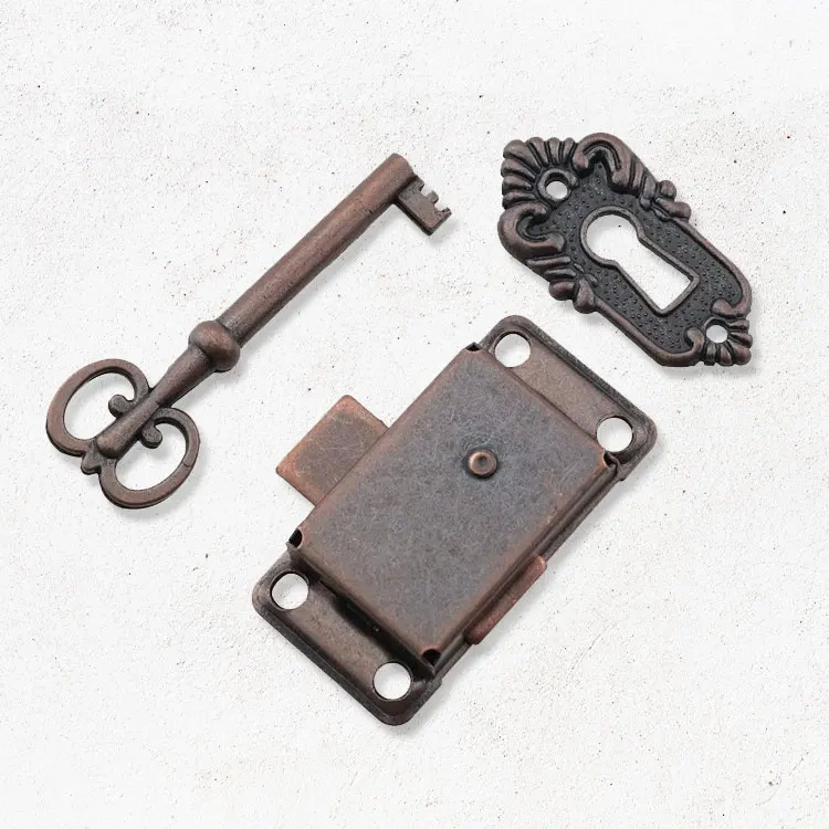 Antique Iron Door Lock Drawer Jewelry Wooden Box Cabinet Cabinet Door Lock + Key Furniture Hardware Dual Color Optional