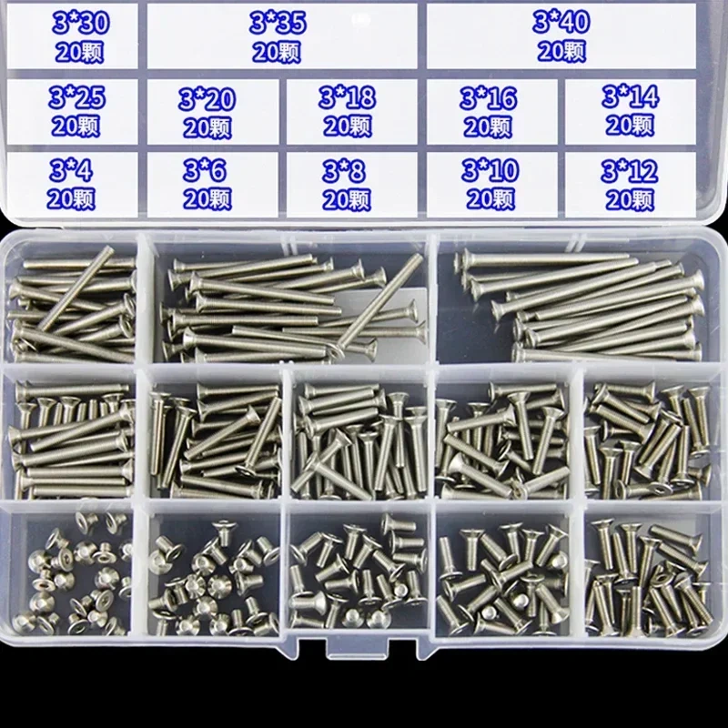 304 Stainless Steel M3 M4 M5 M6 Countersunk head Flat Hexagon Socket Head Cap Screws Hex Socket screw set Bicycle Bolts Kit