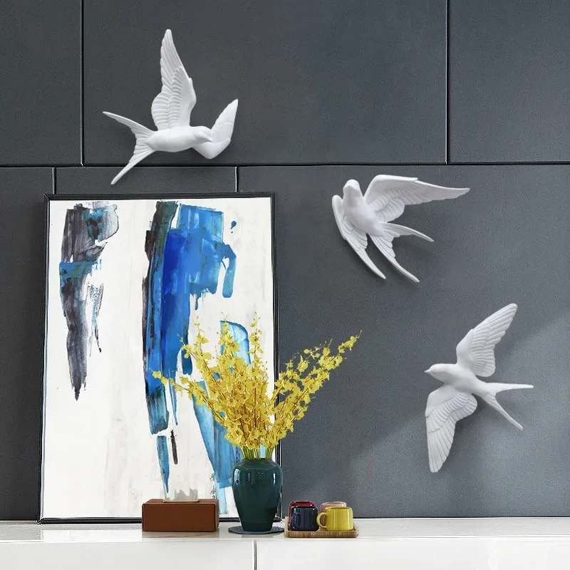 1PC  Resin Birds Creative For  3d Sticker Living Room Animal Figurine Wall Murals TV Background Portable  Decorative Home Decor