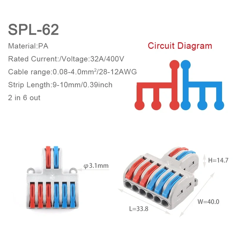 1in multiple out Quick Wiring Connector Universal Splitter wiring cable Push-in Can Combined Butt Home Terminal Block