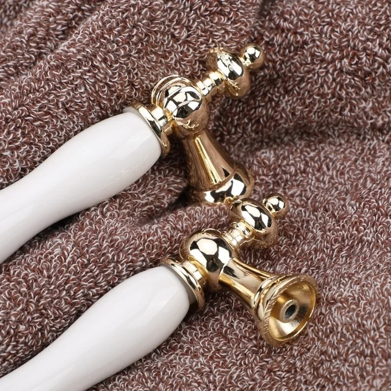 1PC Fashion Ceramic Cabinet Handles Golden Kitchen Cupboard Door Handles Drawer Knobs European White Furniture Pulls
