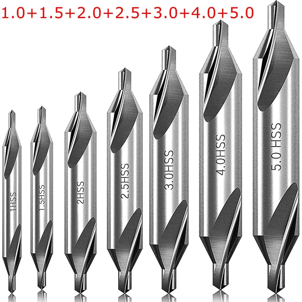 5/6/7Pcs Center Drill Bits Set 60-Degree Angle Center Drill Bits Kit Countersink Tools for Lathe Metalworking 1/1.5/2/2.5/3/4/5