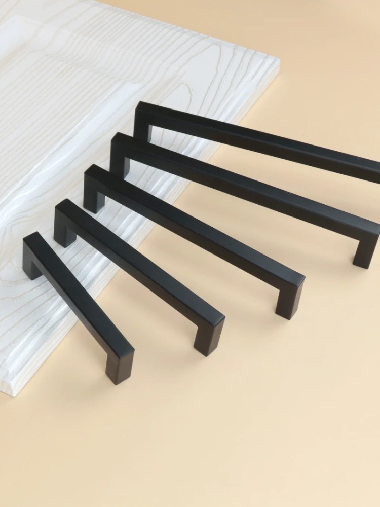Modern Black Cabinet Handle Square Furniture Hardware Stainless Steel Kitchen Door Knobs Cupboard Wardrobe Drawer Pulls