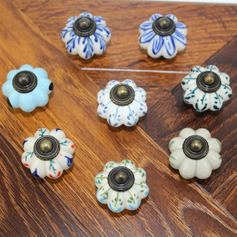 1pc 38MM Dia Ceramic Door Drawer Handles Pumpkins Knobs Europe Ceramic Cabinet Cupboard Handles Pull Drawer Dresser Knobs pulls