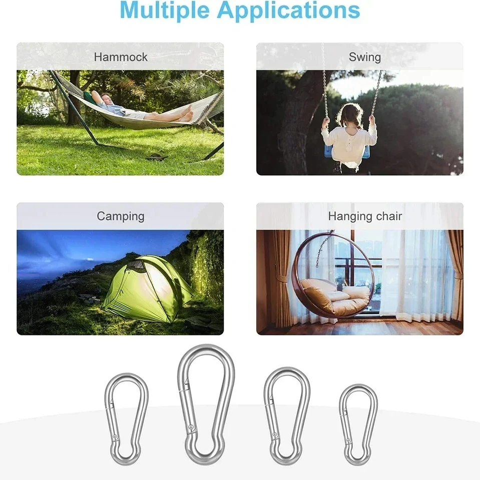 5/10pcs 304 Stainless Steel M4 M5 M6 Multifunctional  Spring Snap Carabiner Quick Link Lock Ring Hook