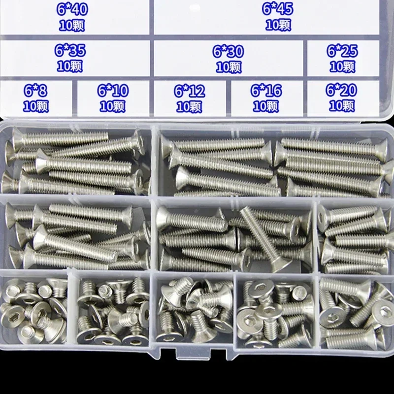 304 Stainless Steel M3 M4 M5 M6 Countersunk head Flat Hexagon Socket Head Cap Screws Hex Socket screw set Bicycle Bolts Kit
