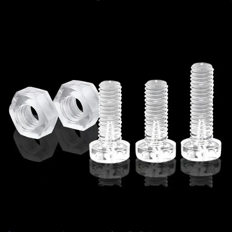 50pcs plastic screws with nut , nylon, transparent screws, PC countersunk head, flat head, cross acrylic, M3 M4 M5 M6