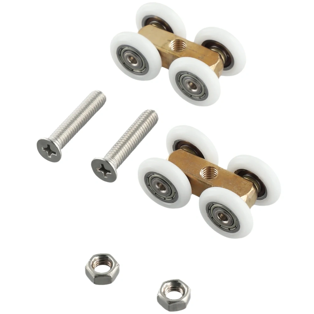 2pcs Adjustable Roller Shower Room Copper Four-Wheel Hanging Pulley Cabin Sliding Door Hardware Shower Room Glass Door