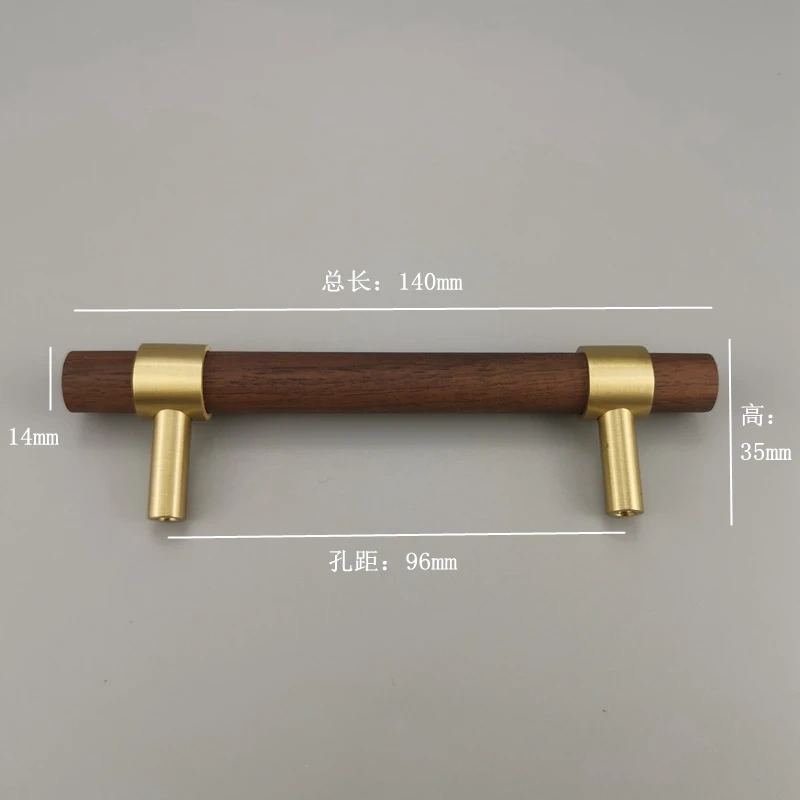 Nordic Style Combinant of Brass and Black Walnut Wood Cupboard Door Pull Handle Color Adjustable  Knob