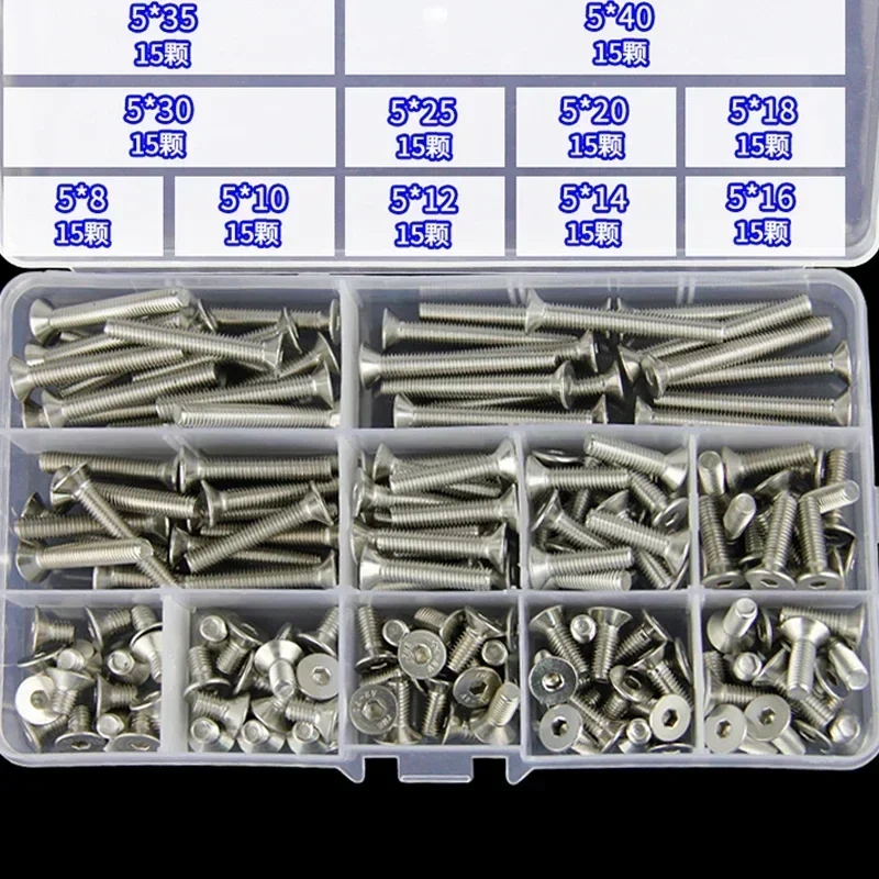 304 Stainless Steel M3 M4 M5 M6 Countersunk head Flat Hexagon Socket Head Cap Screws Hex Socket screw set Bicycle Bolts Kit