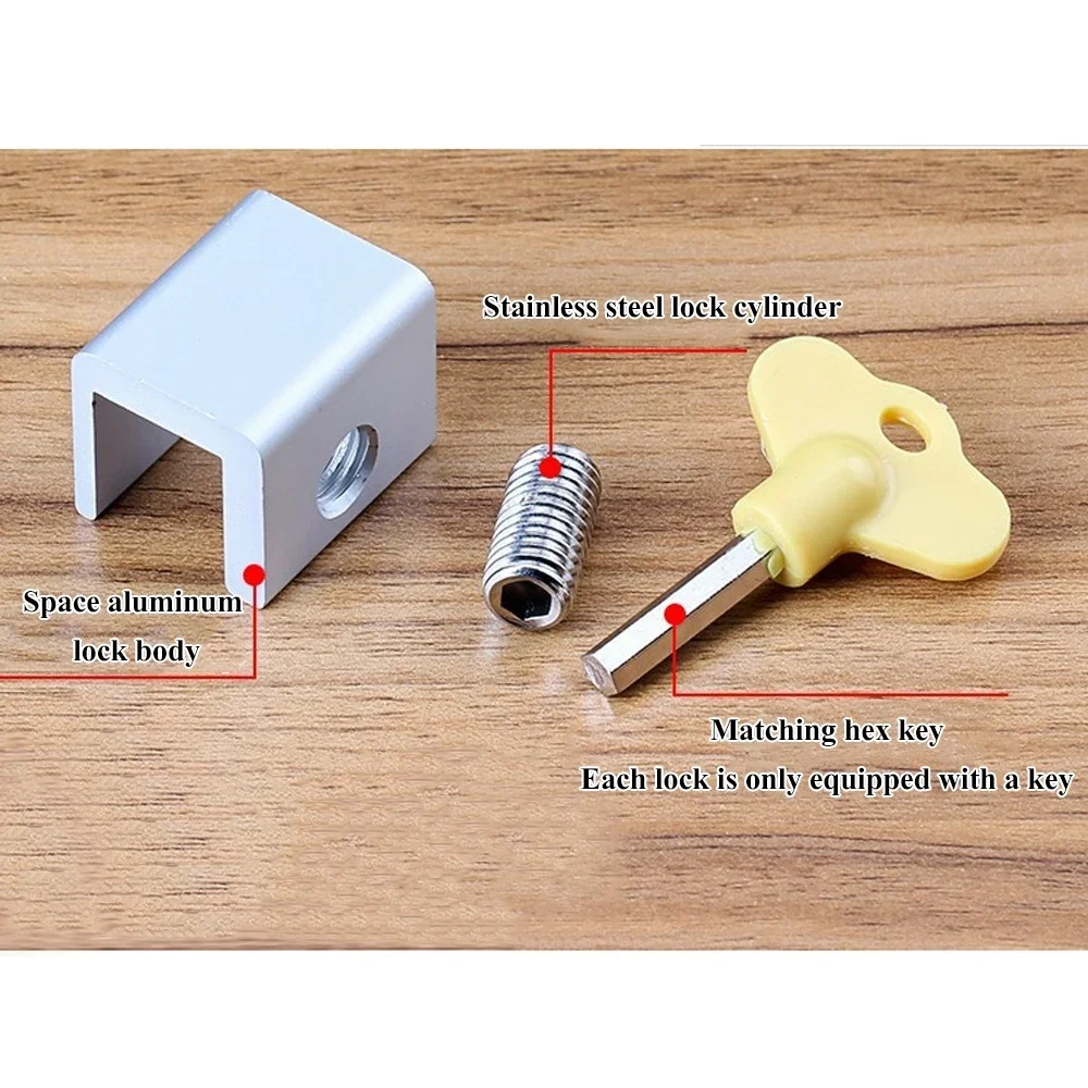 1pcs Adjustable Sliding Window Locks Stop Aluminum Alloy Door Frame Security Lock with Keys Home Office Safety window Lock