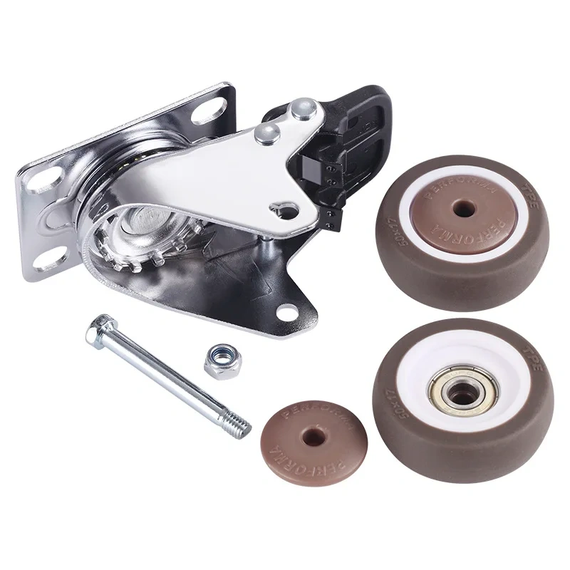 4PCS  Swivel Casters Wheels 1.5" / 2" Heavy Duty Soft Rubber Roller Furniture Caster With Brake for Platform Trolley