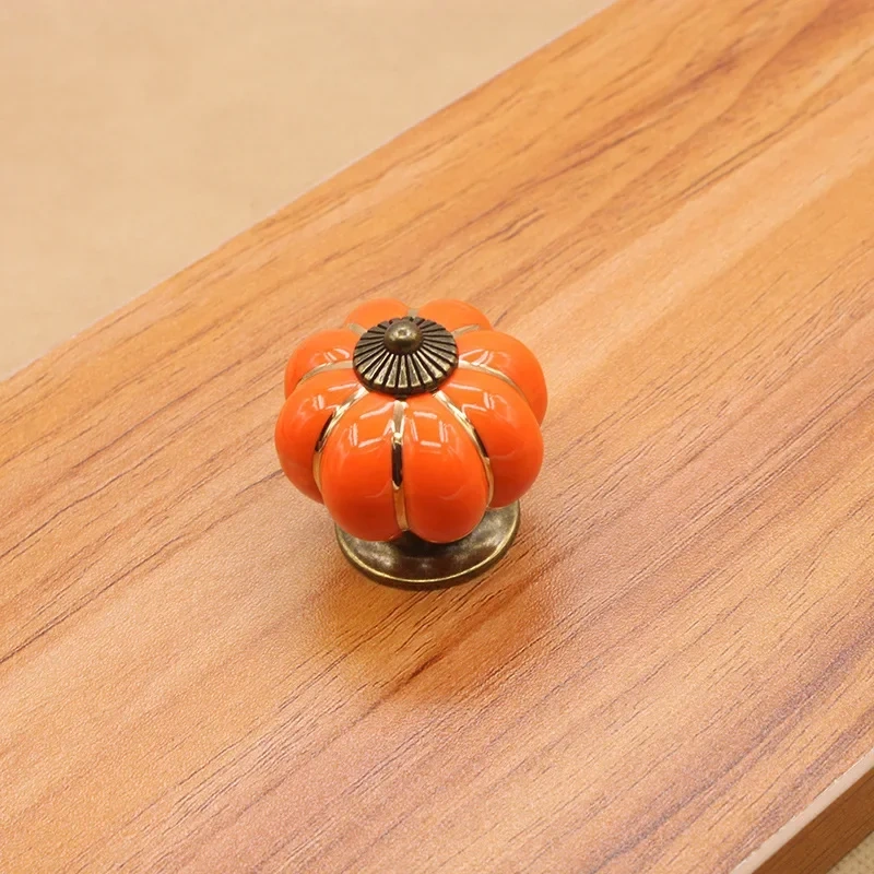 1pc Furniture Handle Door Knobs Furniture Drawer Cupboard Kitchen Pull Handle Pumpkin Ceramic Cabinet Handles Retro Hardware