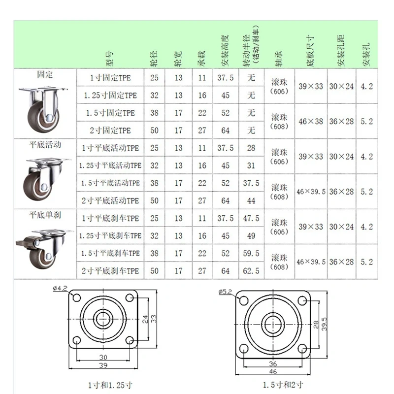 4pcs Furniture Casters Wheels Soft Rubber Swivel Caster Silver Roller Wheel For Platform Trolley Chair Household Accessori
