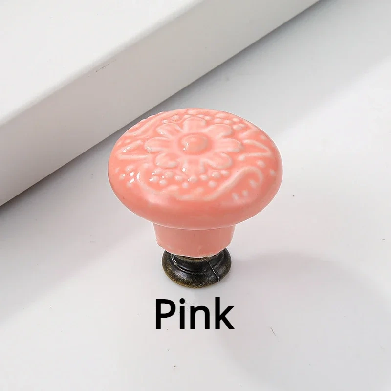 1pc Light Luxury New Chinese Solid Wood Wardrobe Handle Vintage Pattern Drawer Single Hole Handle Cabinet Door Ceramic Handle