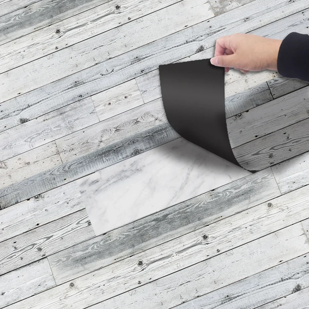 1 Roll Peel and Stick Floor Tile Waterproof Wood PVC Tile Stickers, Self-Adhesive DIY Flooring Tiles for Bedroom Living Room