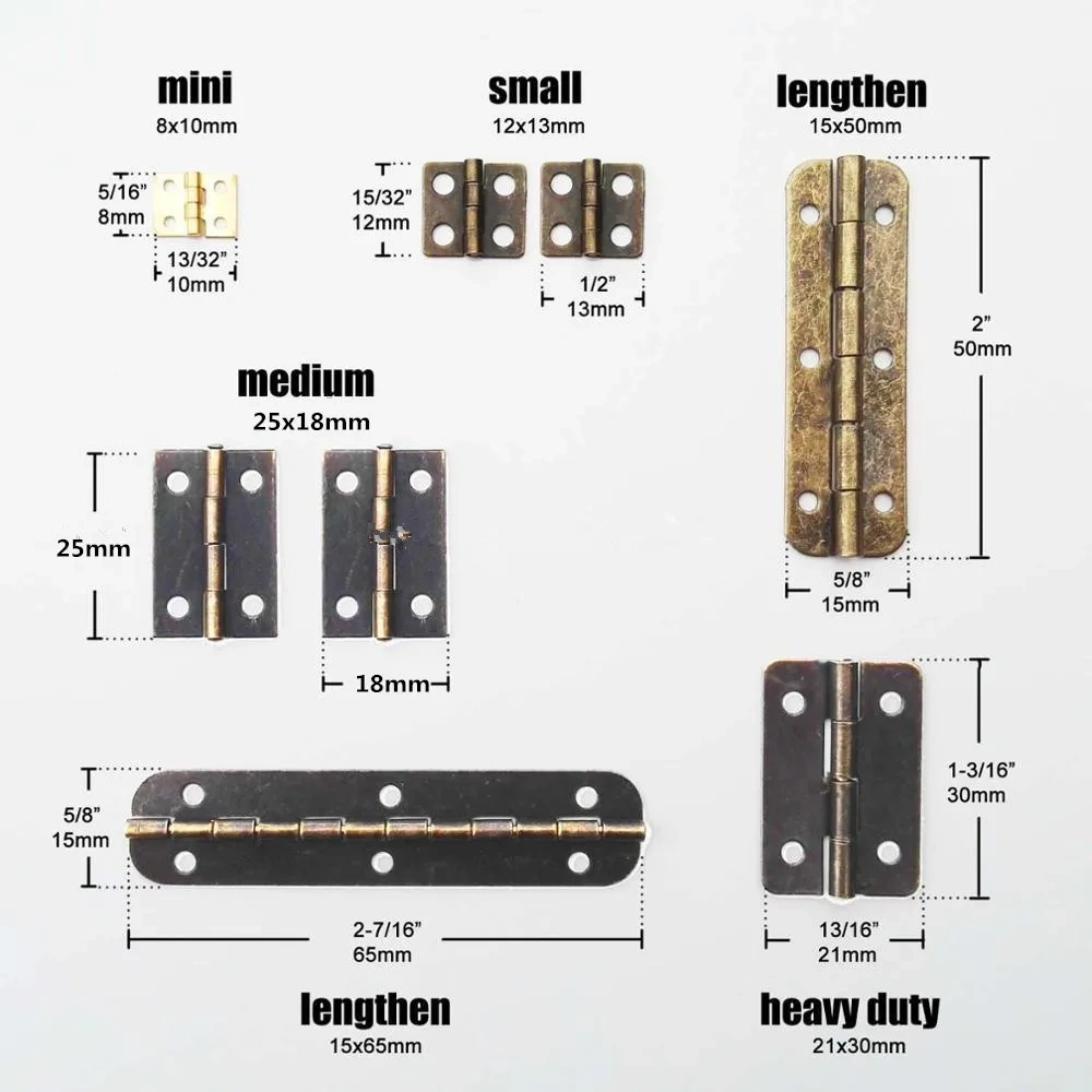12Pcs Mini Lengthened Antique Brass Bronze Jewelry Chest Gift Wooden Music Box Wine Case Dollhouse Cabinet Door Hinge with Screw