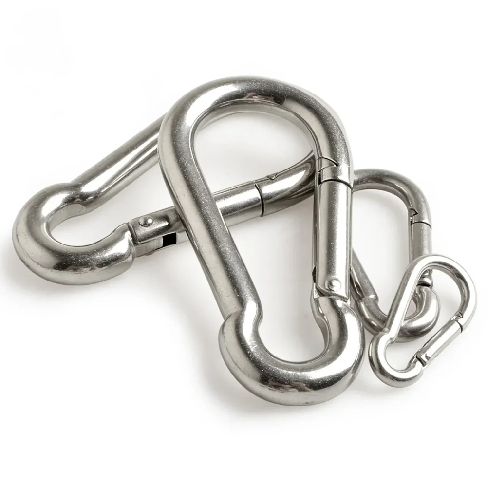 304 Stainless Steel Spring Snap Hook Carabiner Clips M4 M5 M6 M7 M8 M10 M11 M12 Heavy Duty Locking Climbing Carabiners Clips