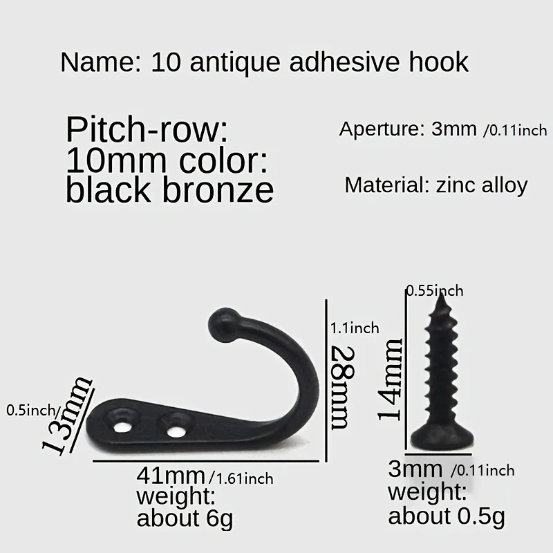 10pcs Rustic Coffee Mug Wall Hooks Strong Alloy Hooks for Hanging Coats Clothes Towels  Includes Screws for Easy Installation