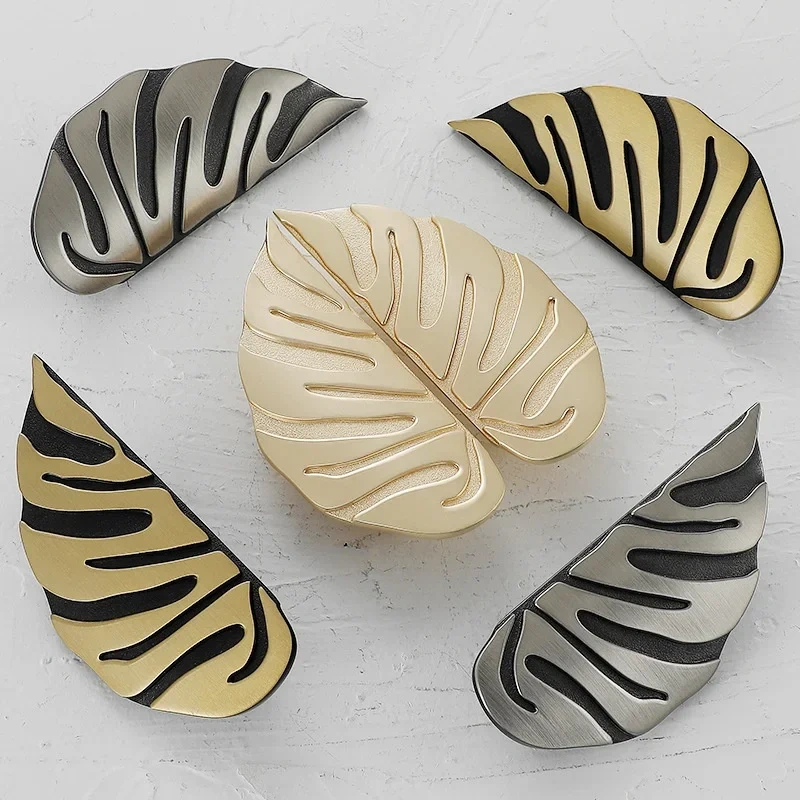 Leaf Handle Black Gold Leaves Creative Cabinet Handles Drawer knobs Wardrobe Door handles Furniture Handles