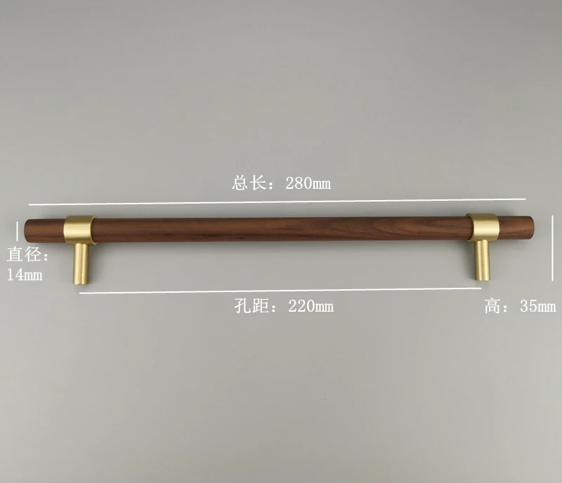 Nordic Style Combinant of Brass and Black Walnut Wood Cupboard Door Pull Handle Color Adjustable  Knob