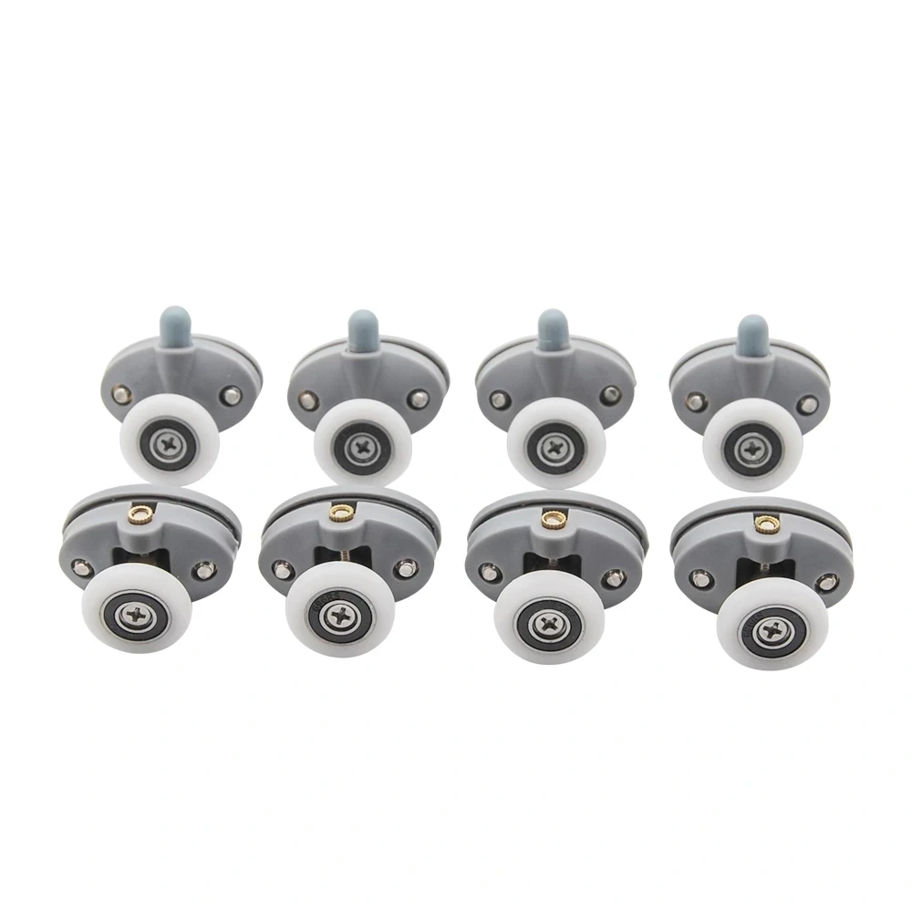 8PCS Castors kit for shower cabin doors wheel 23 25 27mm top bottom double with button mount for glass