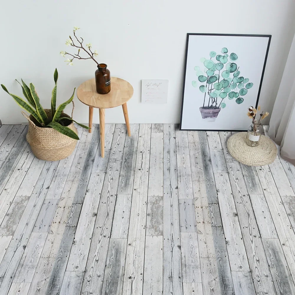 1 Roll Peel and Stick Floor Tile Waterproof Wood PVC Tile Stickers, Self-Adhesive DIY Flooring Tiles for Bedroom Living Room