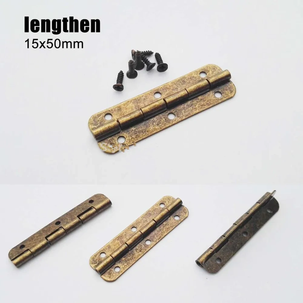 12Pcs Mini Lengthened Antique Brass Bronze Jewelry Chest Gift Wooden Music Box Wine Case Dollhouse Cabinet Door Hinge with Screw
