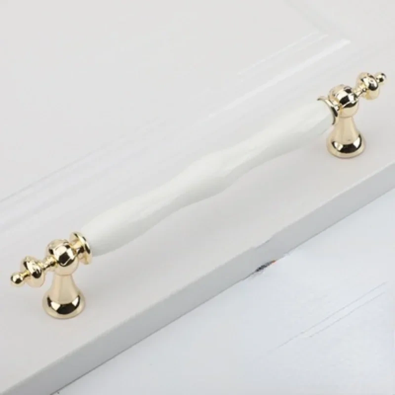 European simple white gold ceramic handle modern simple furniture hardware handle