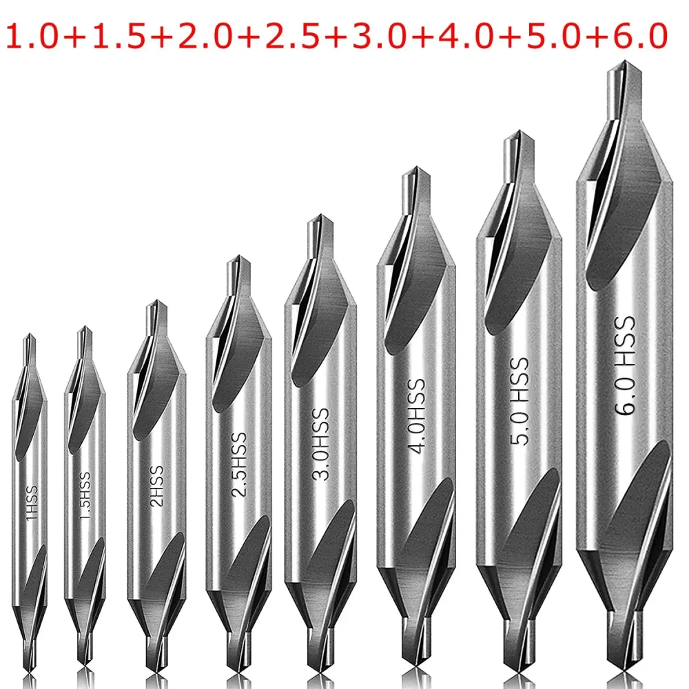 5/6/7Pcs Center Drill Bits Set 60-Degree Angle Center Drill Bits Kit Countersink Tools for Lathe Metalworking 1/1.5/2/2.5/3/4/5