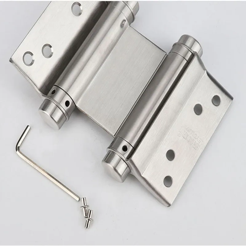 2Pcs  Stainless steel double spring hinge cowboy door hinge automatic closing bar double opening hinge grille door