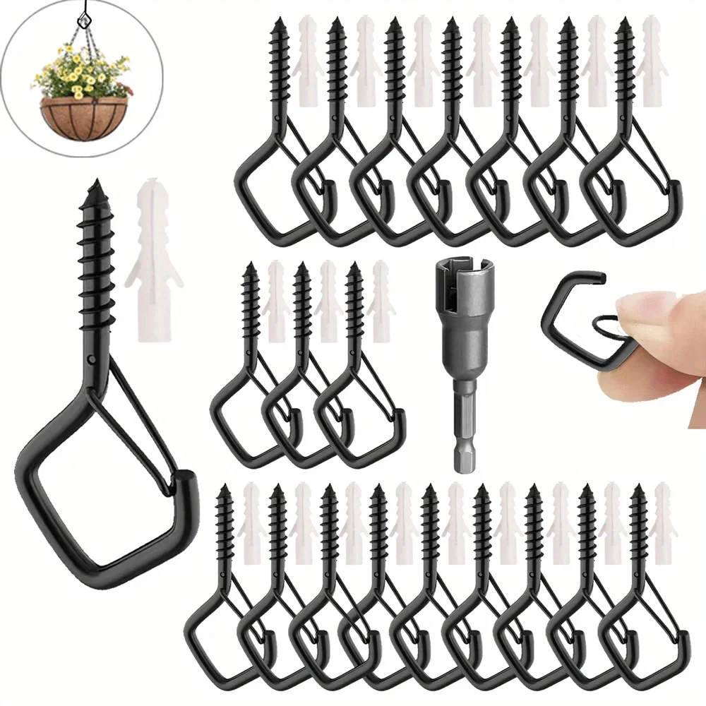 20pcs Square Snap Hanging Hooks - Anti-Drop Bonsai Hooks With Safety Buckles For Christmas Rope String Lights - Includes Wrench