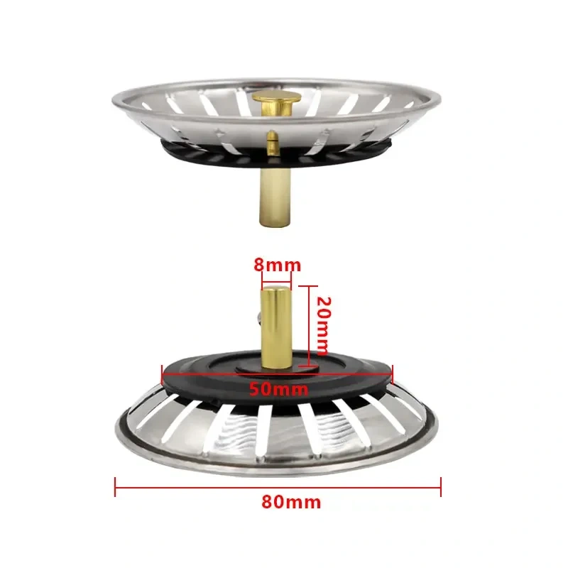 1Pcs Stainless Steel Replacement Strainer 79mm Kitchen Water Basin Sink Drainer Strainer Leach Basket Waste Plug Stopper Filter