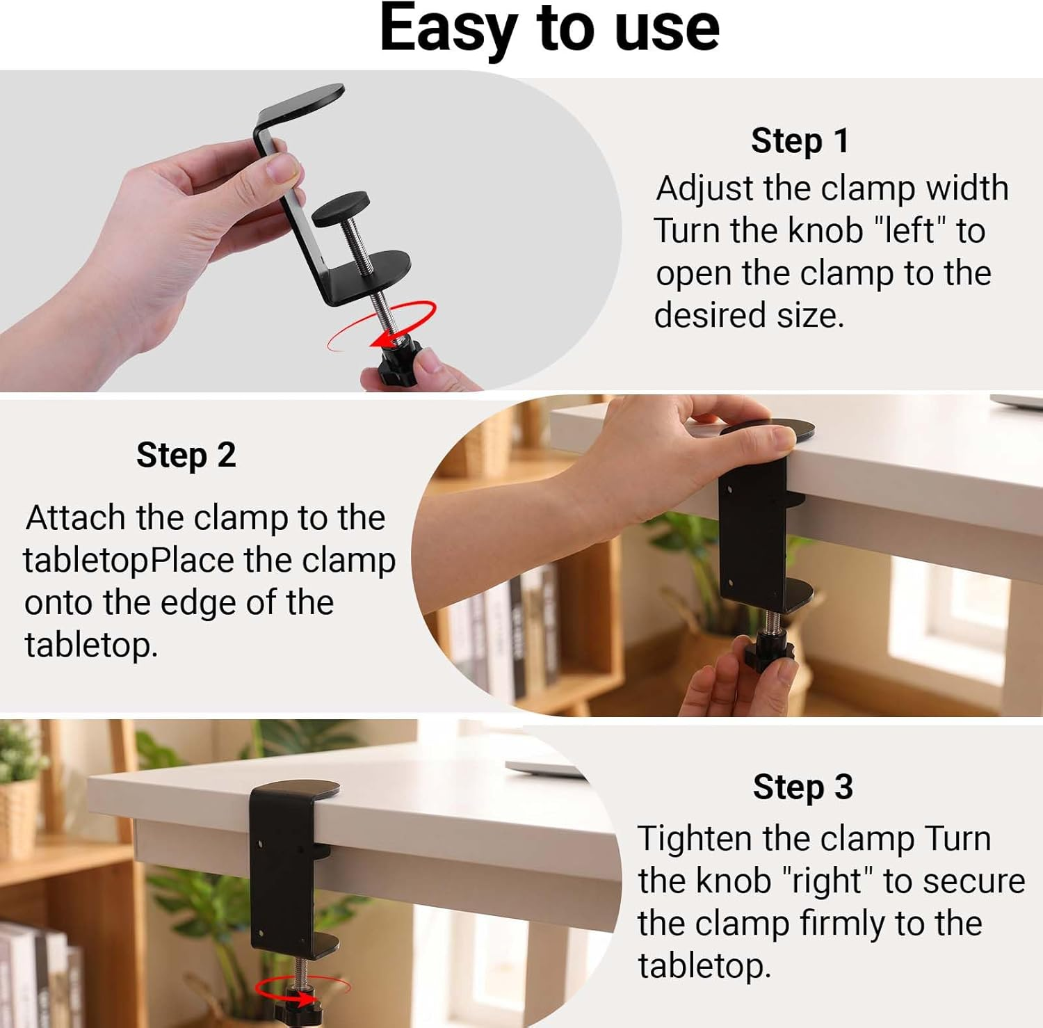 lamp‑On Power Strip Holder, 360° Rotatable No Drill Surge Protector Mount Bracket, Heavy‑Duty Thick Iron Desk Edge Power Strip Clamp for Home Office Cable Management, Supports Desktop Under‑Table Installation