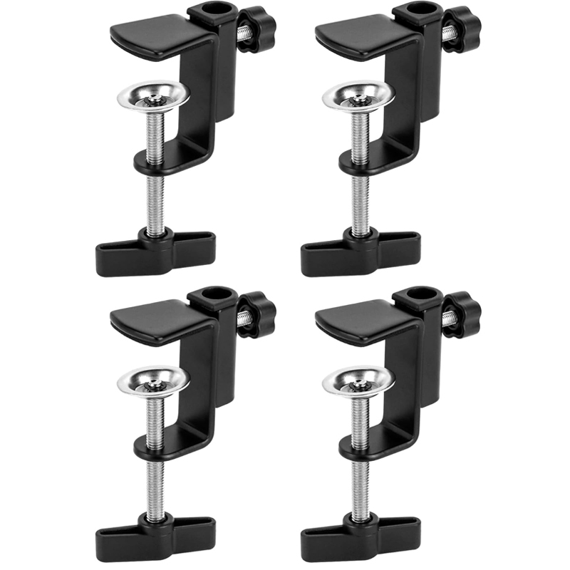 QWORK Universal Desk C-Clamp with 1/2" Thread Hole, 4 Pack Adjustable Metal Mounting Table Clamp, Desk Light Clamp Mount Holder for Swing Arm Magnifying Desk Lamp Microphone Camera
